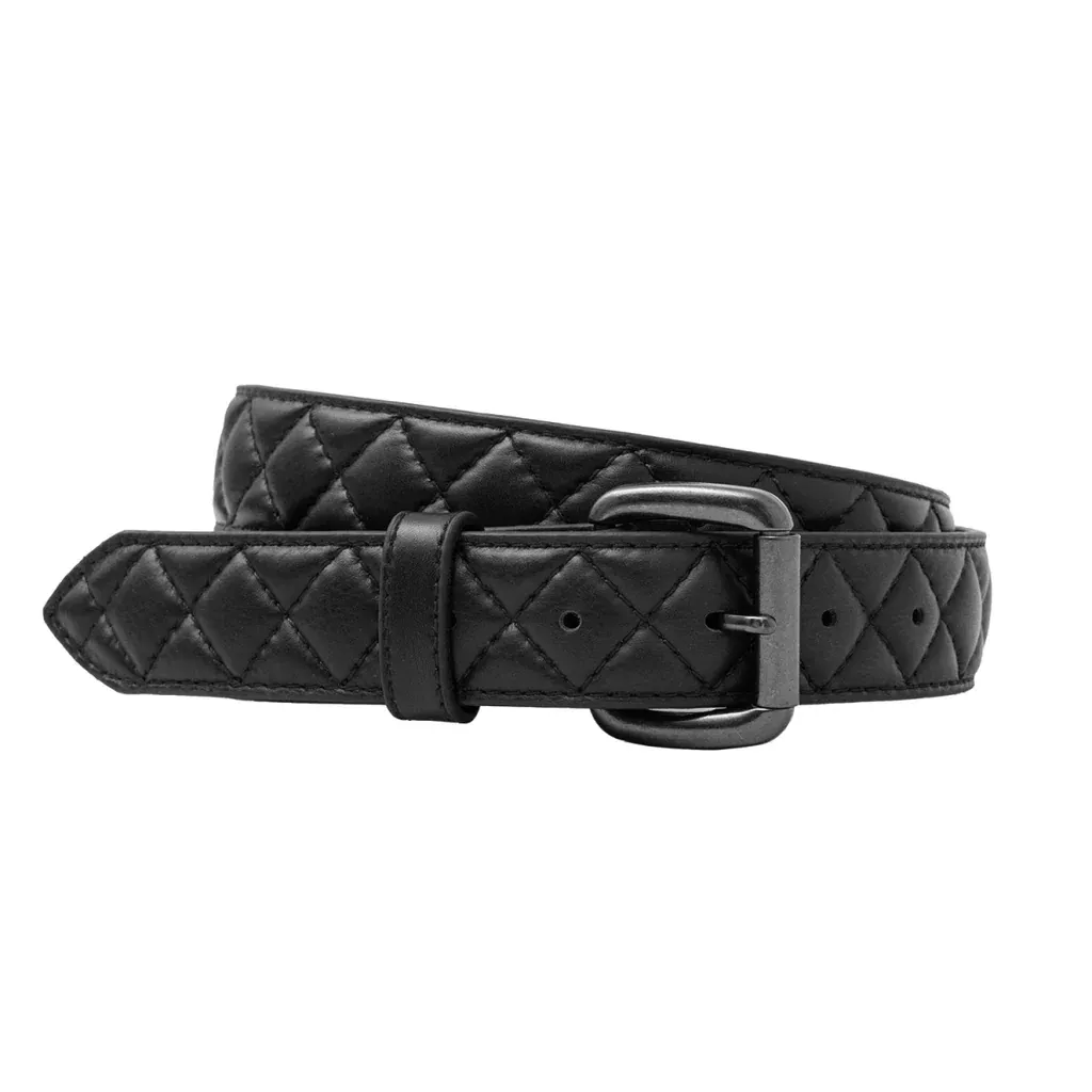 Image 3 of Diamond Quilted Leather Belt